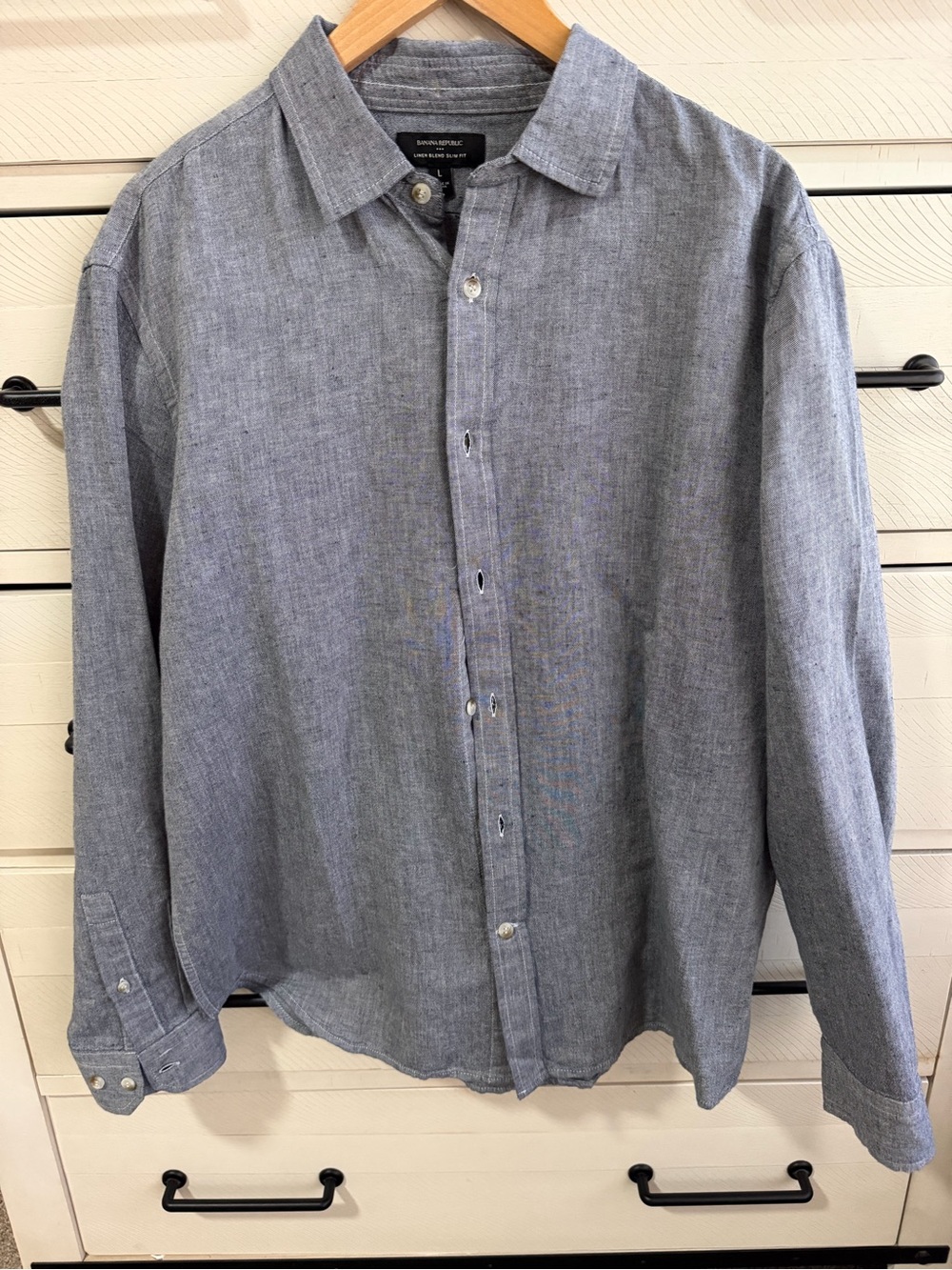Banana Republic Men’s Gray Linen Blend Slim Fit Button-Down Shirt | Large